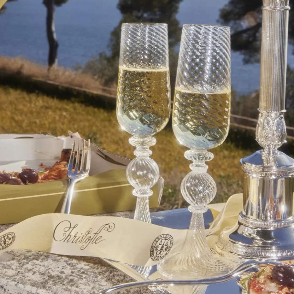 Christofle Blown Glass Champagne Flute Set