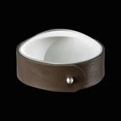 Christofle Glass & Bronze Leather Paperweight