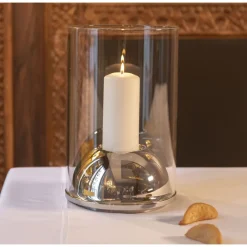 Christofle Large Stainless Steel Hurricane Candle Holder