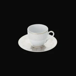 Christofle 2 Porcelain Coffee Cup and Saucers Gold Finish