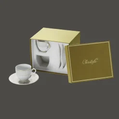 Christofle 2 Porcelain Coffee Cup and Saucers Gold Finish