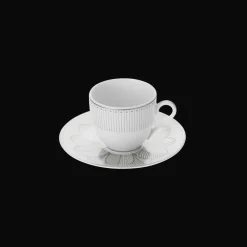 Christofle 2 Porcelain Coffee Cup and Saucers Platinum Finish