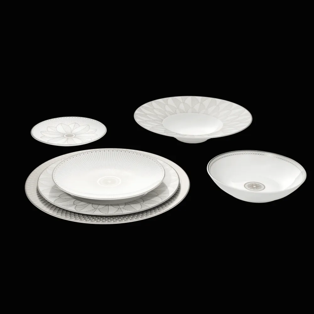 Christofle Porcelain Large Rim Plate Platinum Finish