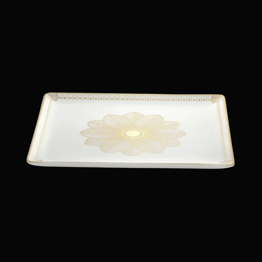 Christofle Rectangular Porcelain Tray Gold Finish - 22 x 20 cm