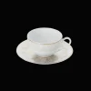 Christofle Set of 2 Porcelain Tea Cup and Saucers Gold Finish