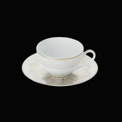 Christofle Set of 2 Porcelain Tea Cup and Saucers Gold Finish