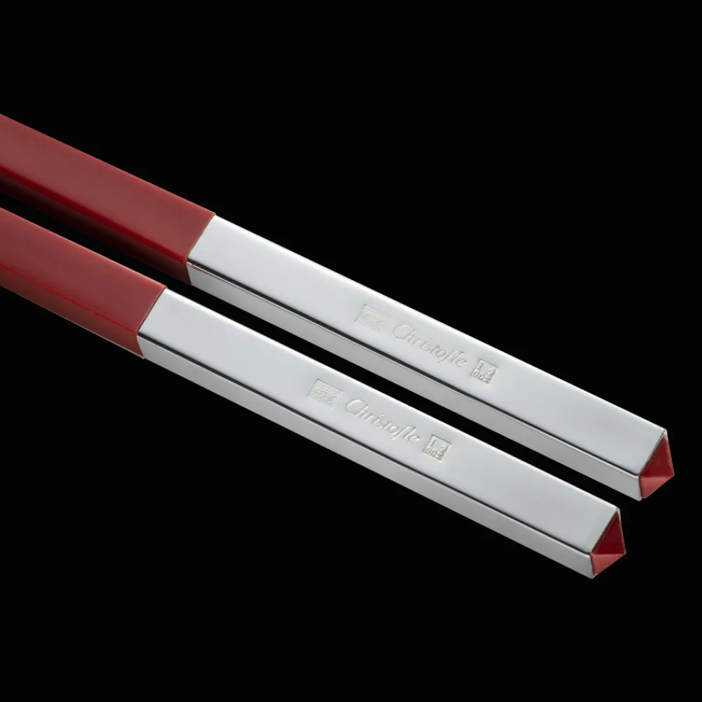 Christofle Set of two red Chinese chopsticks and chopsticks rests