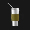 Christofle Stainless Steel Coffee Cup with Imperial Green Leather Grip