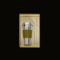 Christofle Stainless Steel Coffee Cup with Imperial Green Leather Grip