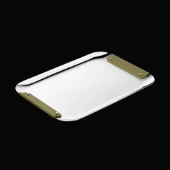 Christofle Stainless Steel Imperial Green Handle Rectangular Tray - 13 x 9 in