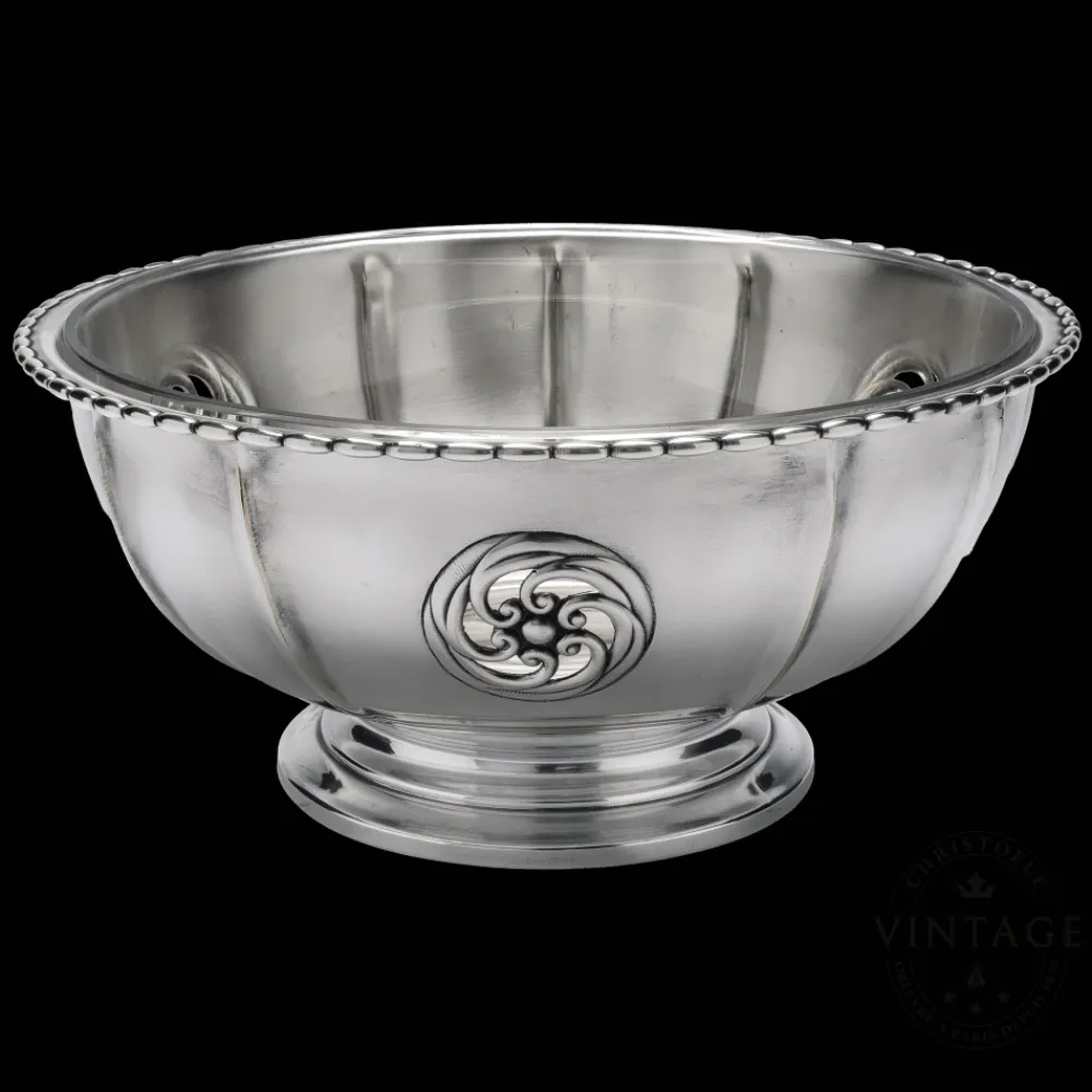 Christofle Vintage Silvered Crystal Interior Salad Bowl