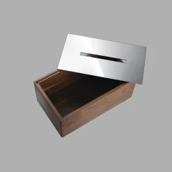 Christofle Walnut and Steel Tissue Box