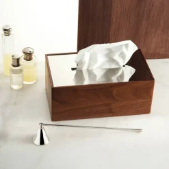 Christofle Walnut and Steel Tissue Box